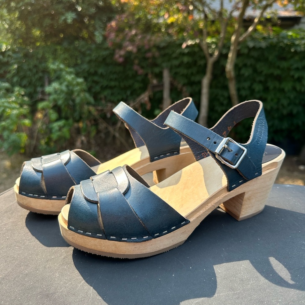 Swedish Hasbeens Denim Blue Leather Sandals - Picture 2 of 7